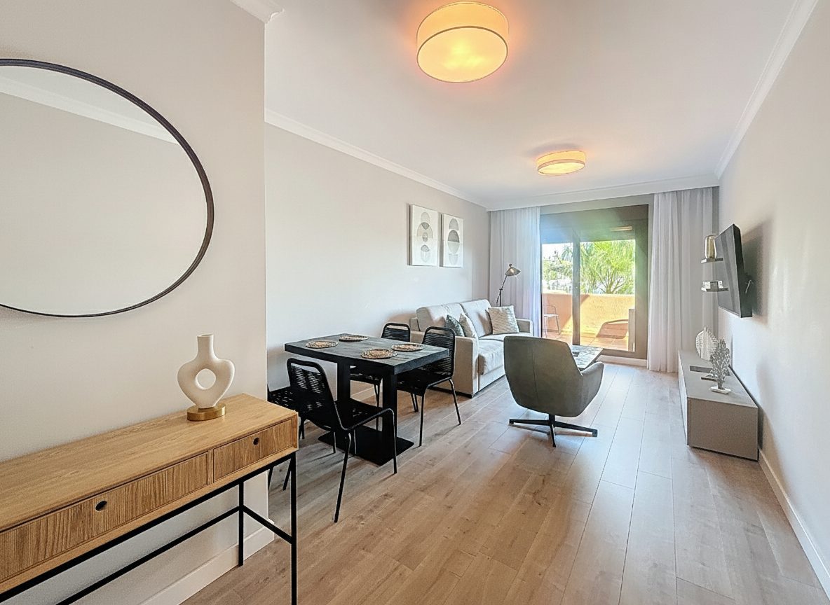 Sala d'estar de Apartament en venda en Benahavís amb Aire condicionat, Terrassa i Piscina