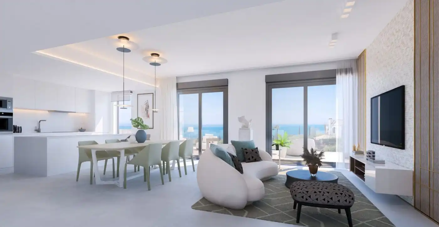 Wohnzimmer von Erdgeschoss zum Verkauf in Marbella mit Klimaanlage, Heizung und Privatgarten