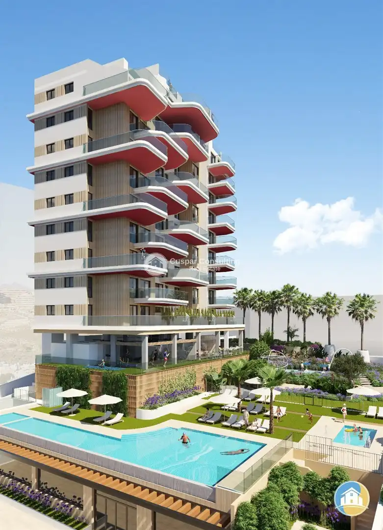 Außenansicht von Wohnungen zum Verkauf in Calpe / Calp mit Heizung, Terrasse und Abstellraum