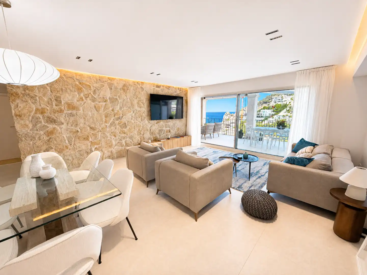 Wohnzimmer von Wohnung zur Miete in Andratx mit Privatgarten, Terrasse und Schwimmbad