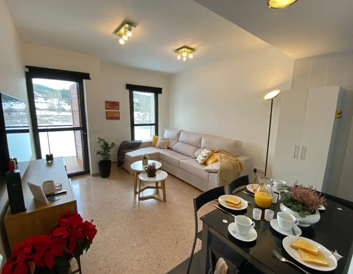 Sala de estar de Apartamento de alquiler en Alcalá de la Selva con Calefacción, Terraza y Amueblado
