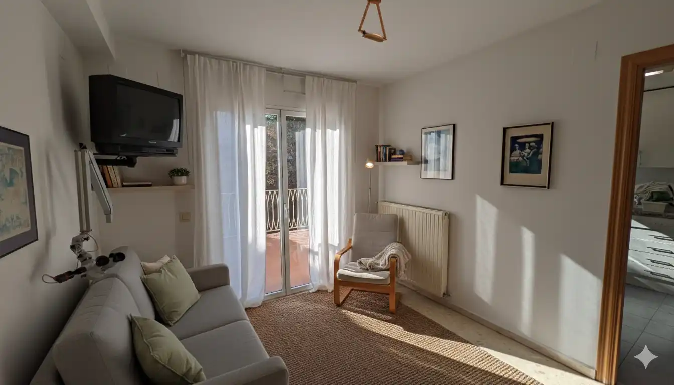 Wohnzimmer von Einfamilien-Reihenhaus zum Verkauf in Rocafort mit Klimaanlage, Heizung und Privatgarten