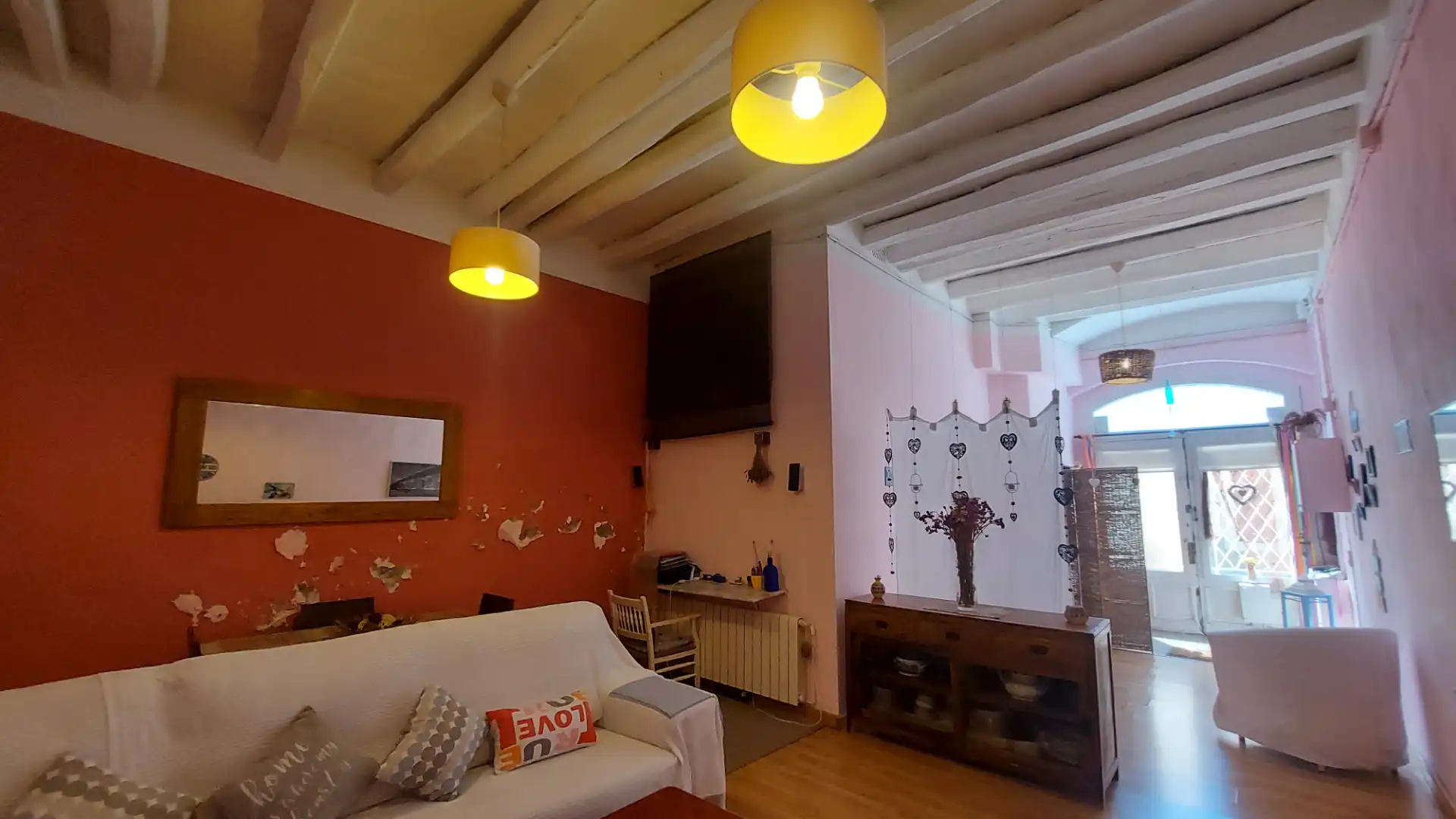 Sala de estar de Casa adosada en venta en Caldes d'Estrac con Calefacción, Parquet y Amueblado