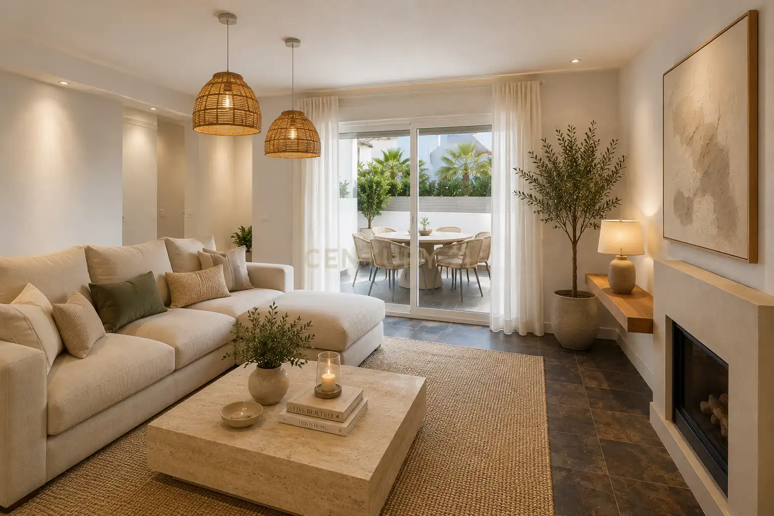Wohnzimmer von Einfamilien-Reihenhaus zum Verkauf in Sant Josep de sa Talaia mit Klimaanlage, Privatgarten und Abstellraum