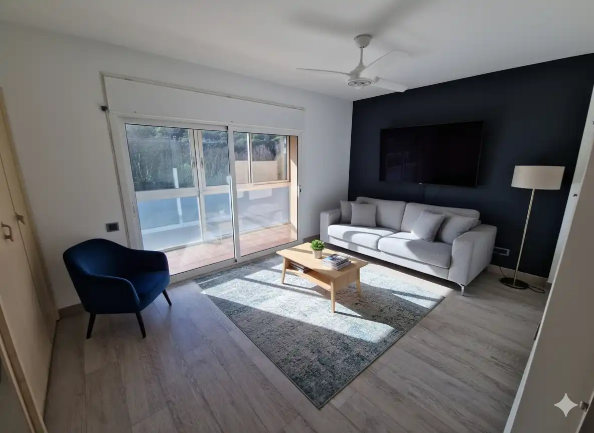 Wohnzimmer von Einfamilien-Reihenhaus zum Verkauf in Dosrius mit Privatgarten, Terrasse und Schwimmbad