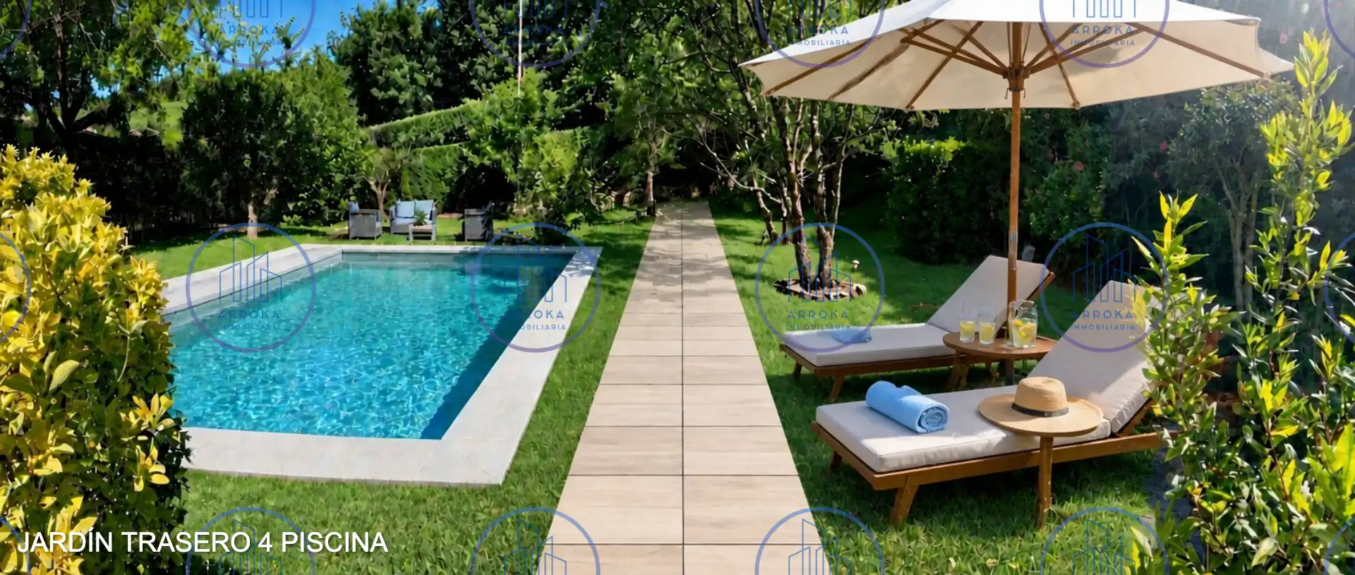 Schwimmbecken von Einfamilien-Reihenhaus zum Verkauf in Andoain mit Heizung, Privatgarten und Parkett