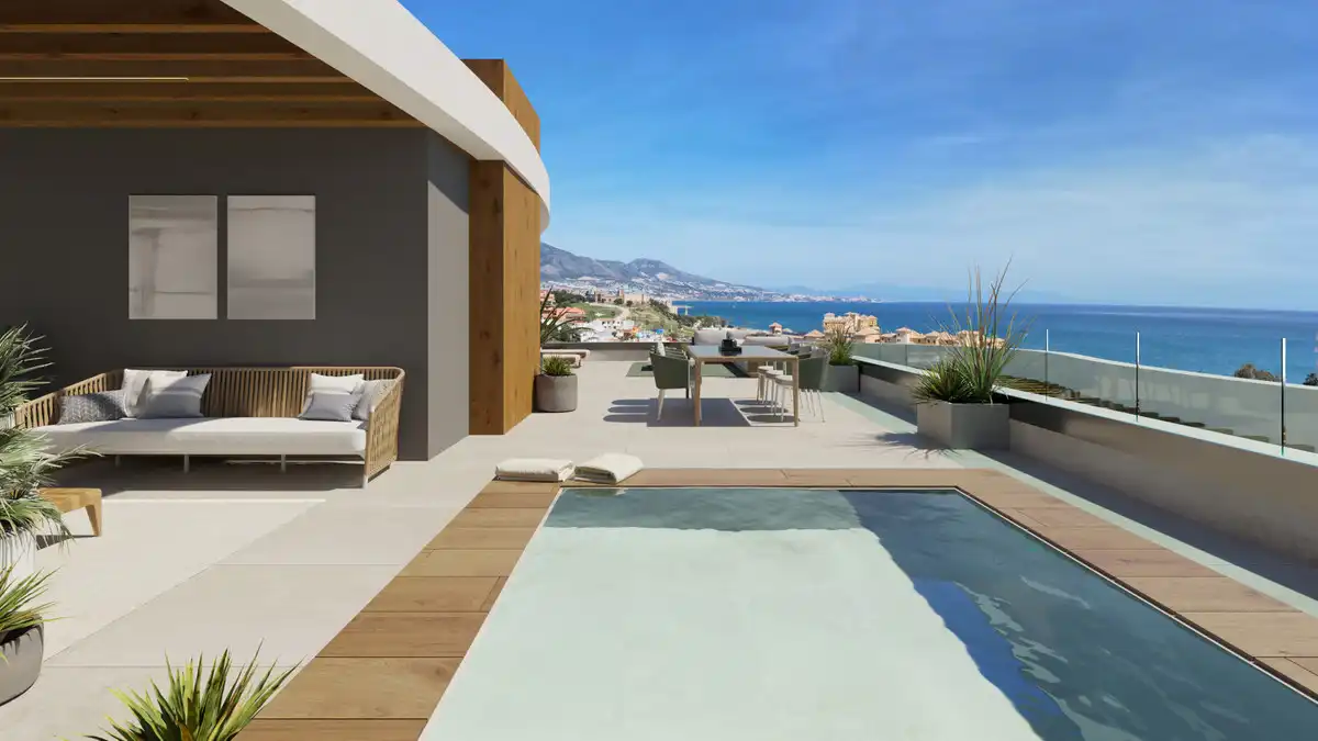 Terrasse von Erdgeschoss zum Verkauf in Mijas mit Klimaanlage, Privatgarten und Terrasse
