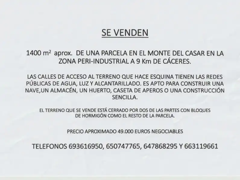 Aparcament de Terreny industrial en venda en Casar de Cáceres