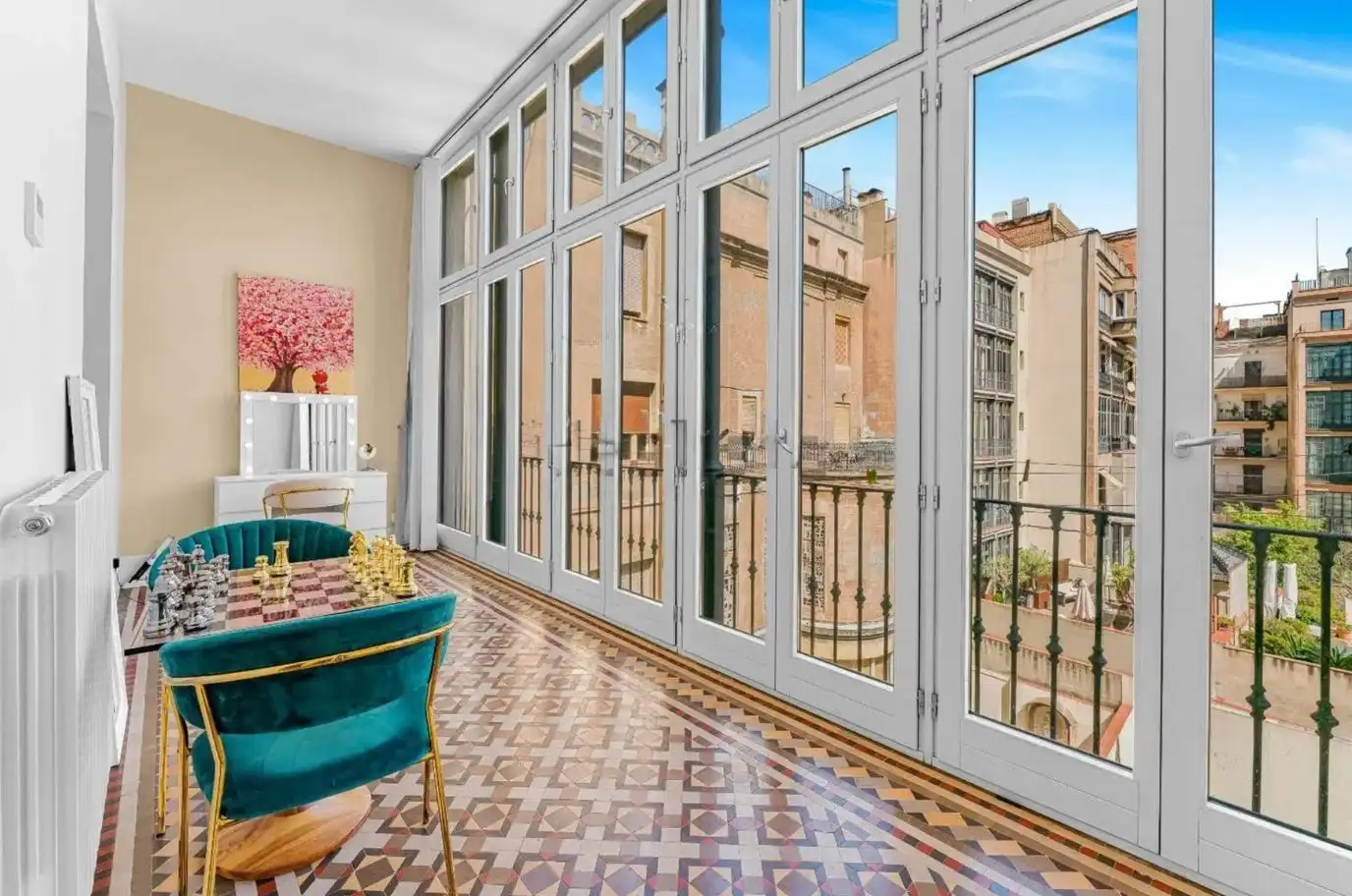 Wohnzimmer von Wohnung zur Miete in Barcelona mit Heizung, Terrasse und Möbliert