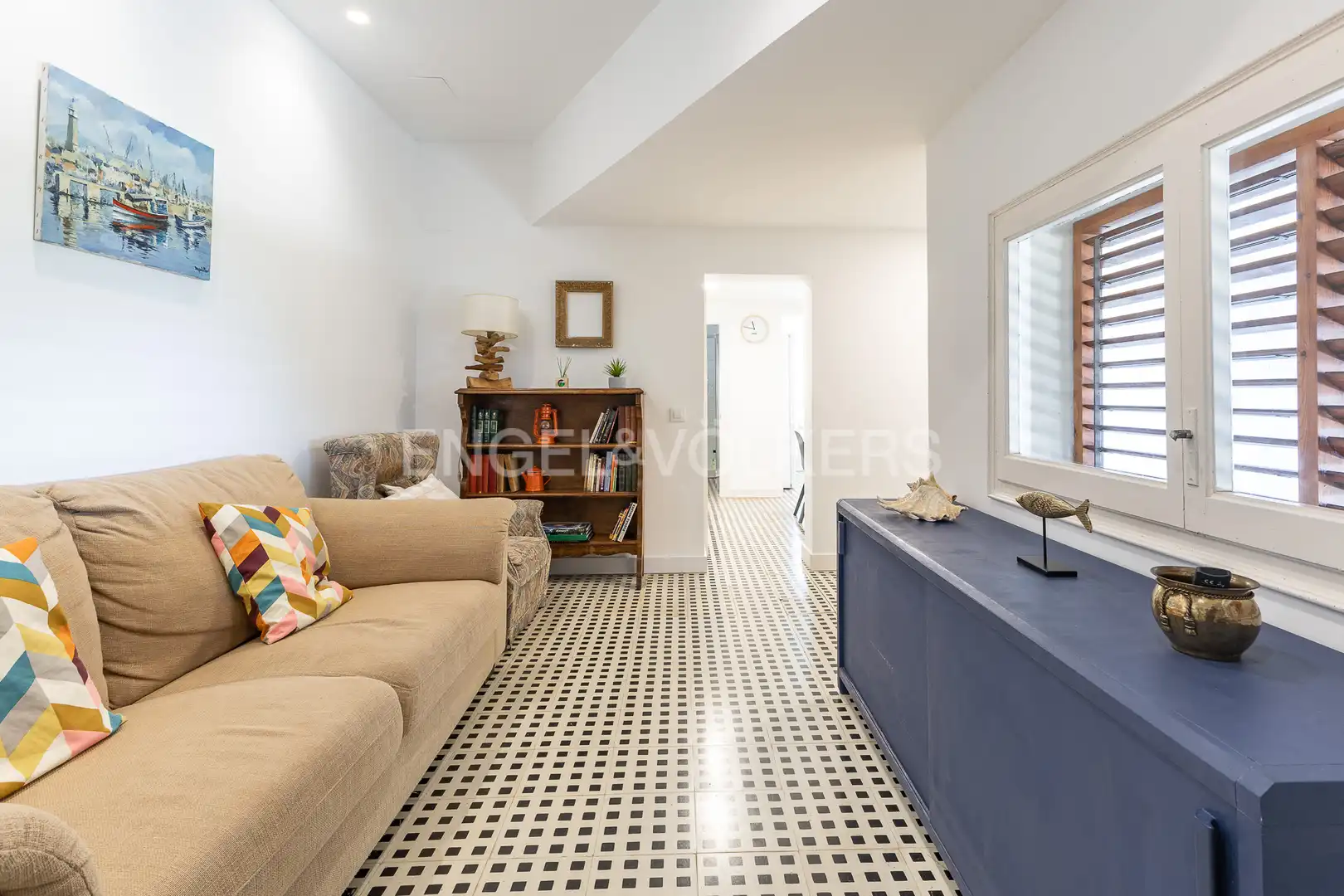 Sala d'estar de Apartament de lloguer en Caldes d'Estrac amb Calefacció, Jardí privat i Terrassa