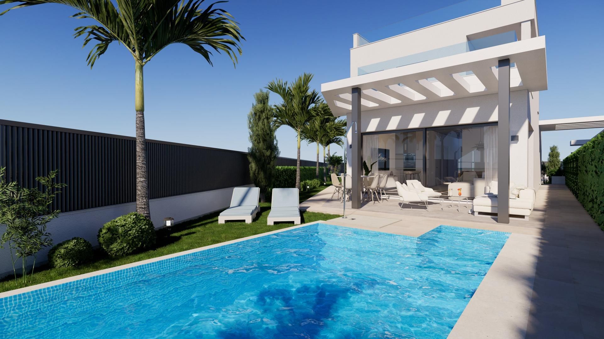 Swimming pool of Single-family semi-detached for sale in Los Alcázares  with Air Conditioner, Heating and Private garden