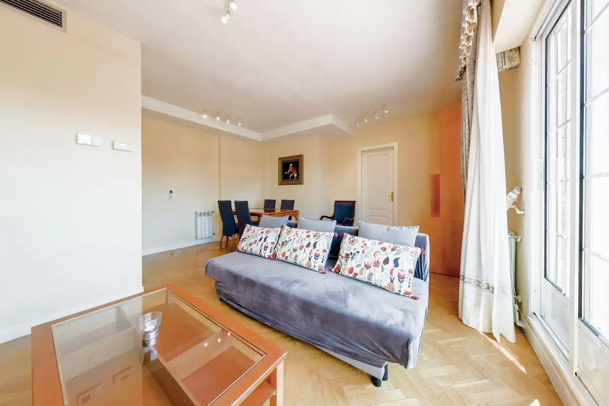 Sala d'estar de Àtic de lloguer en Madrid amb Aire condicionat, Calefacció i Jardí privat