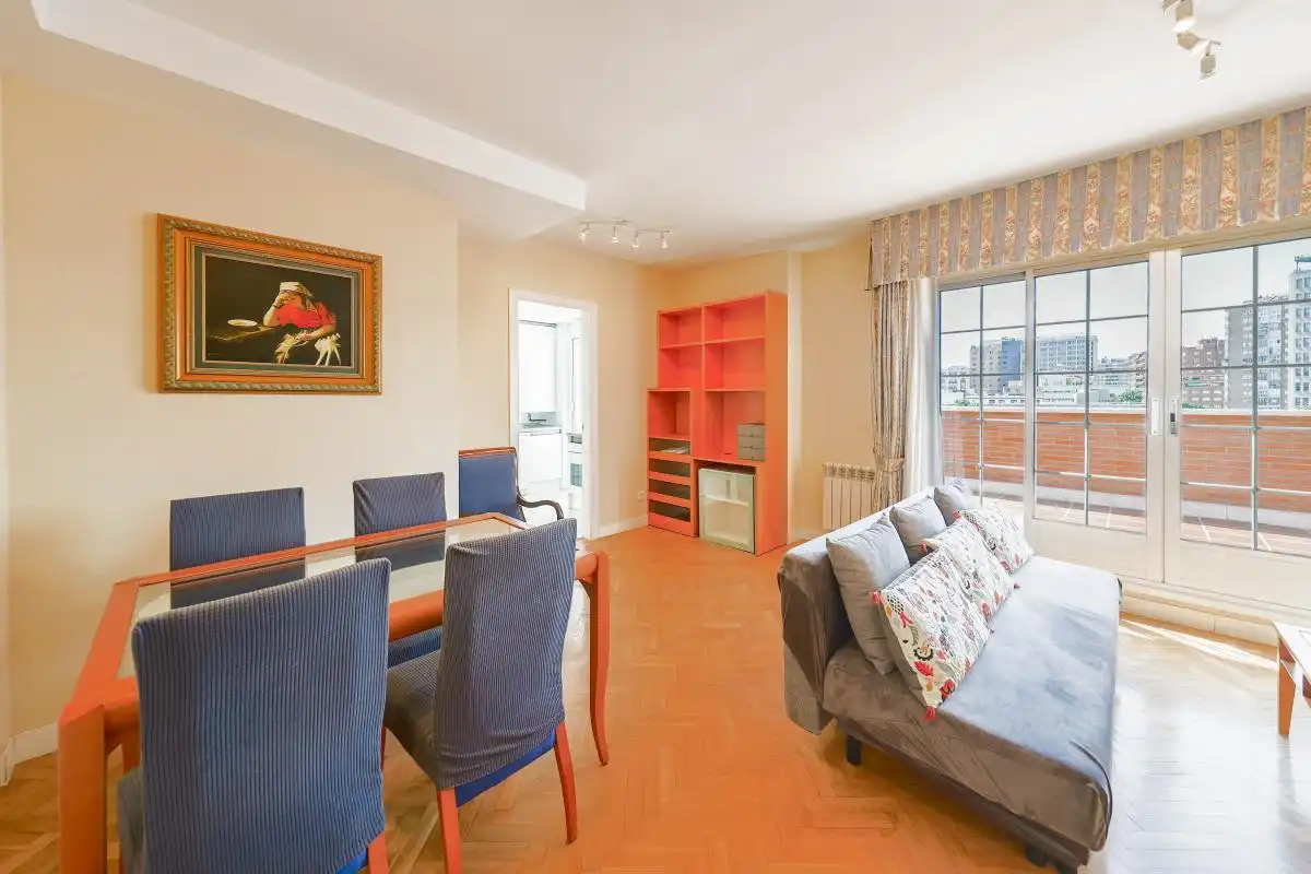 Sala d'estar de Àtic de lloguer en Madrid amb Aire condicionat, Calefacció i Jardí privat