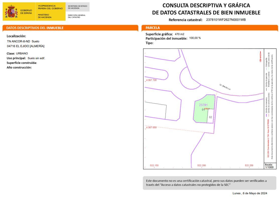 Land for sale in El Ejido