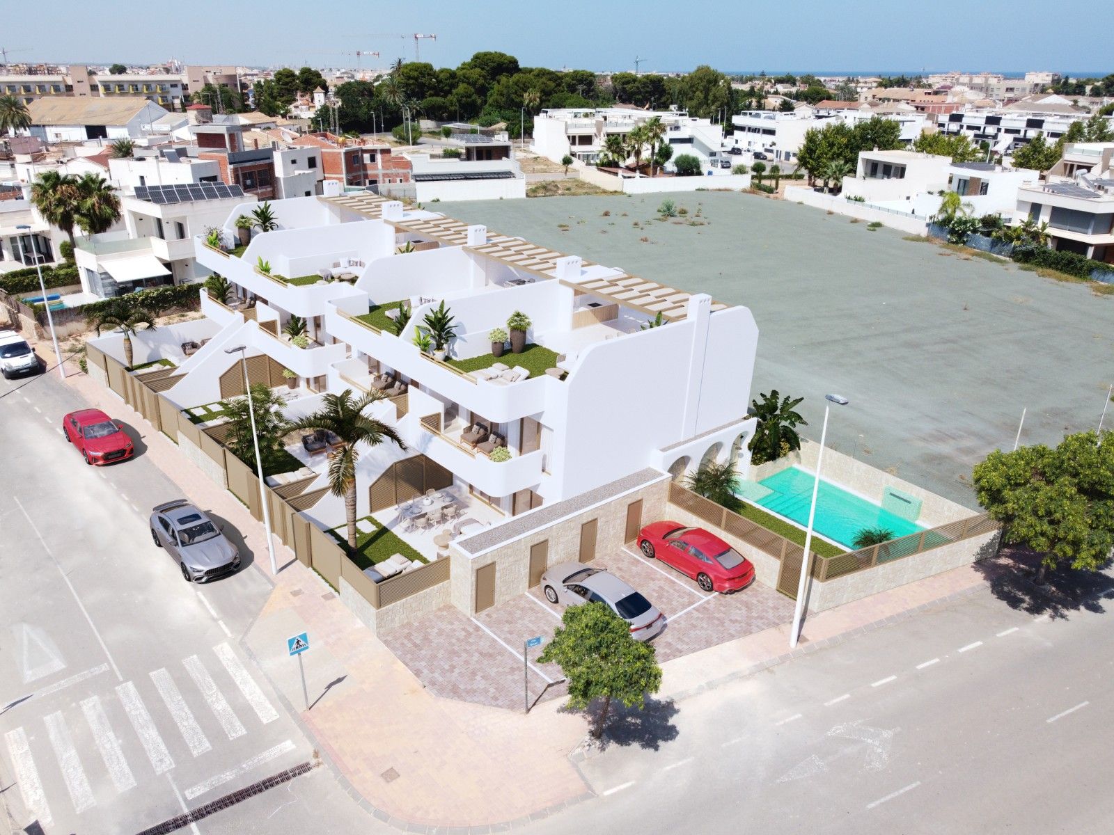 Vista exterior de Casa o xalet en venda en San Pedro del Pinatar amb Aire condicionat, Jardí privat i Terrassa