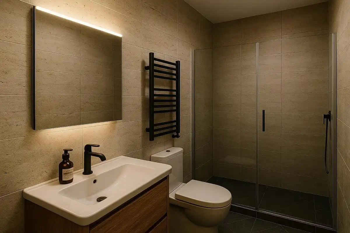 Badezimmer von Wohnung zum Verkauf in Els Pallaresos mit Klimaanlage, Heizung und Privatgarten