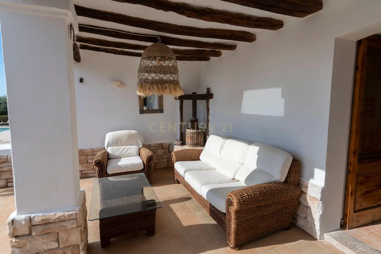 Wohnzimmer von Haus oder Chalet zur Miete in Sant Josep de sa Talaia mit Klimaanlage, Privatgarten und Möbliert