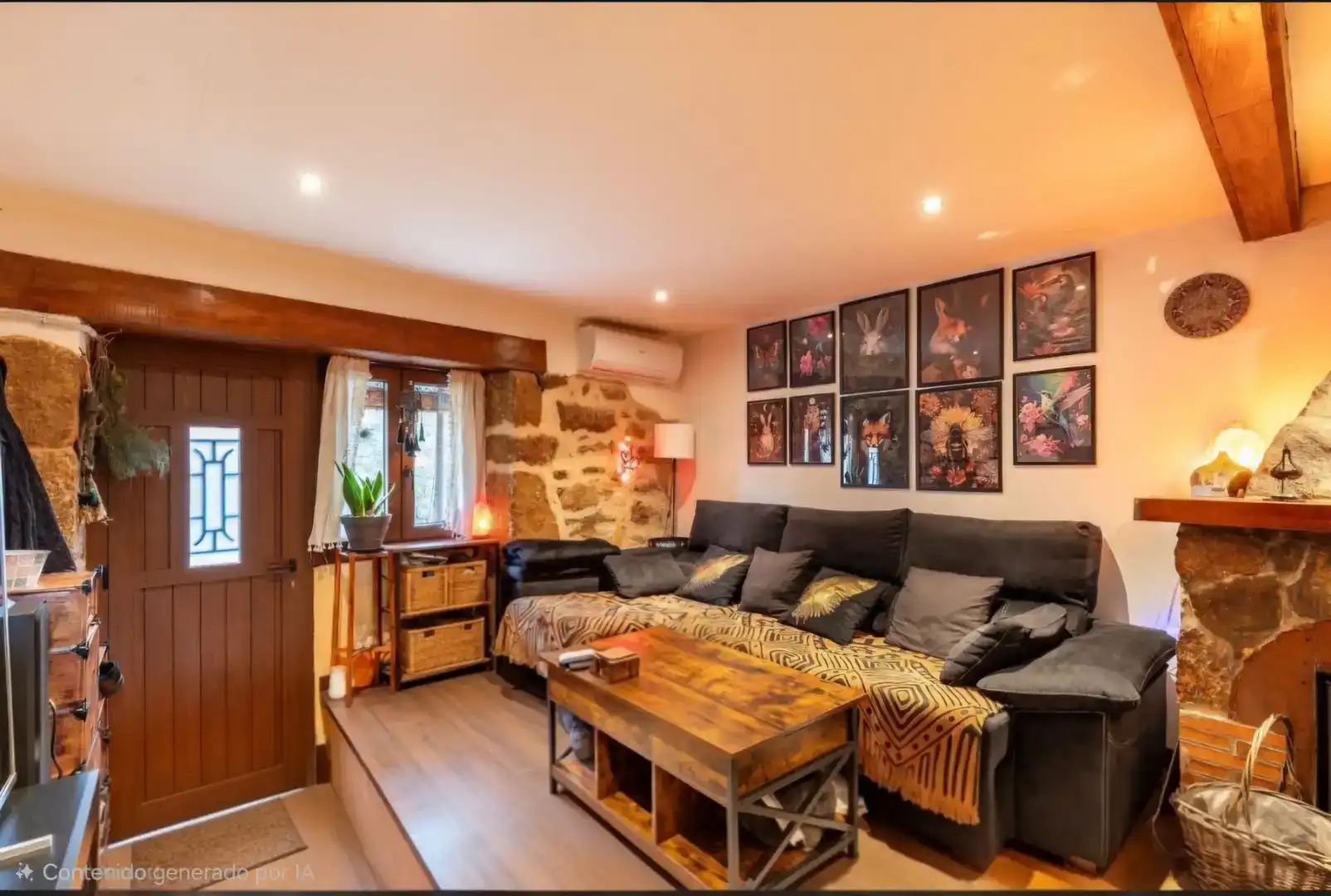 Sala d'estar de Casa adosada en venda en Valverde de la Vera amb Aire condicionat, Parquet i Moblat