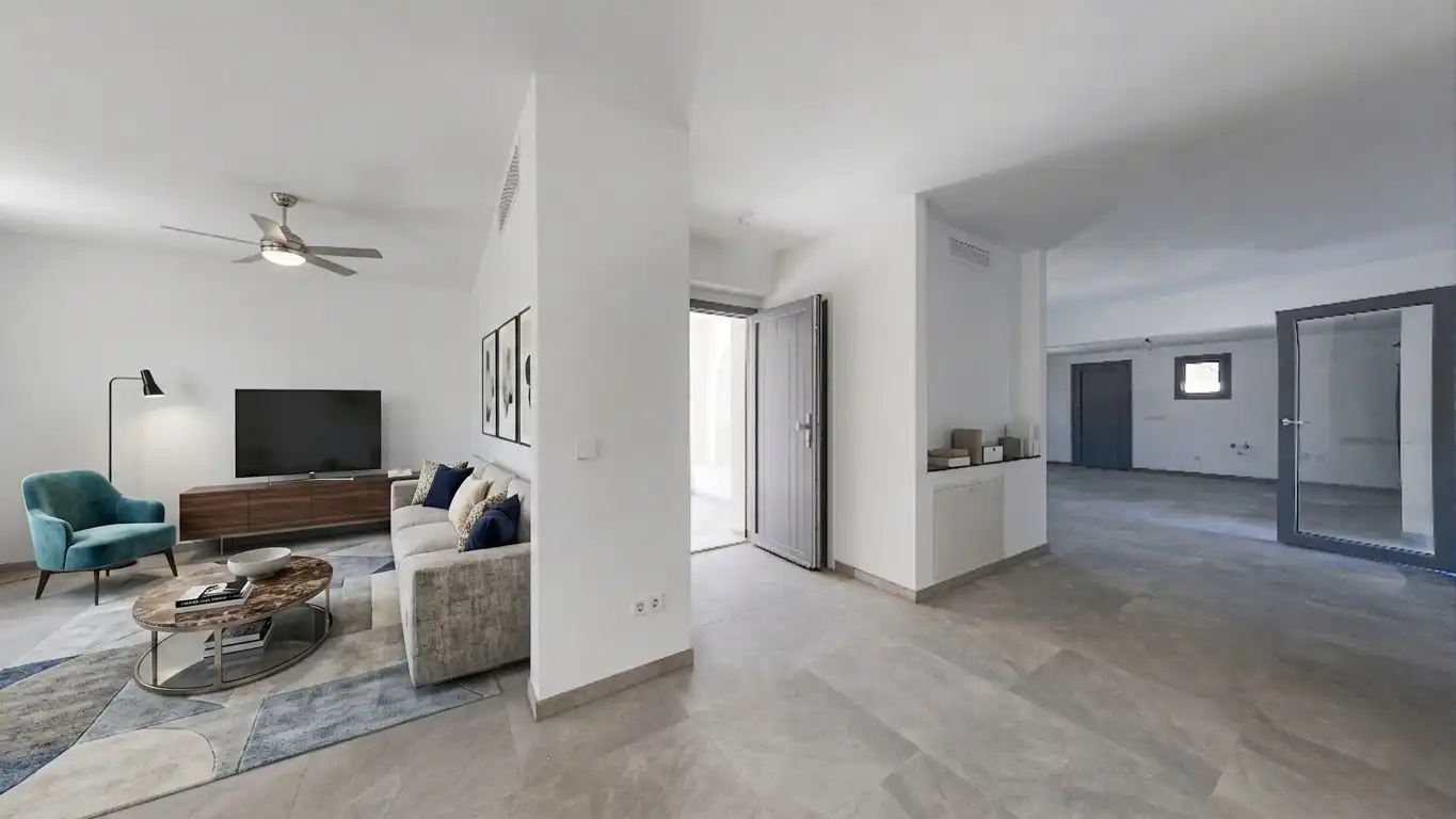 Sala de estar de Finca rústica en venta en Santanyí con Aire acondicionado, Calefacción y Terraza