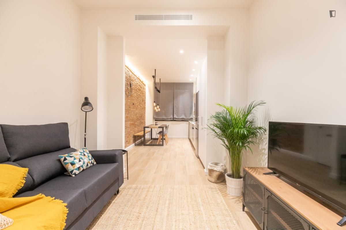 Sala d'estar de Apartament de lloguer en  Barcelona Capital amb Aire condicionat, Moblat i Forn