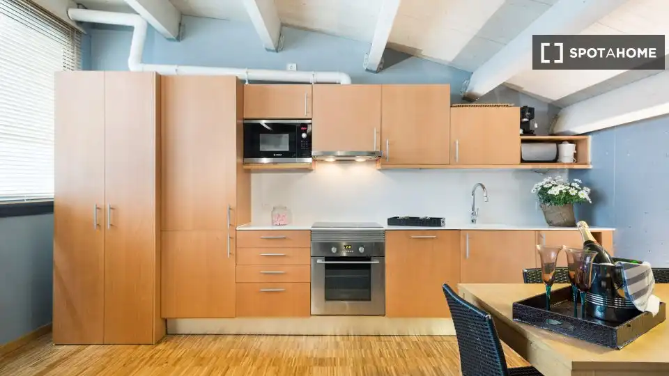 Cuina de Apartament per a compartir en Barcelona amb Aire condicionat, Terrassa i Moblat