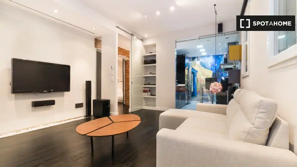 Sala de estar de Estudio para compartir en Madrid con Aire acondicionado, Terraza y Amueblado