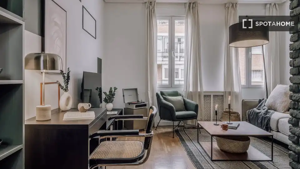 Living room of Apartments for share in Madrid  with Air Conditioner, Terrace and Furnished