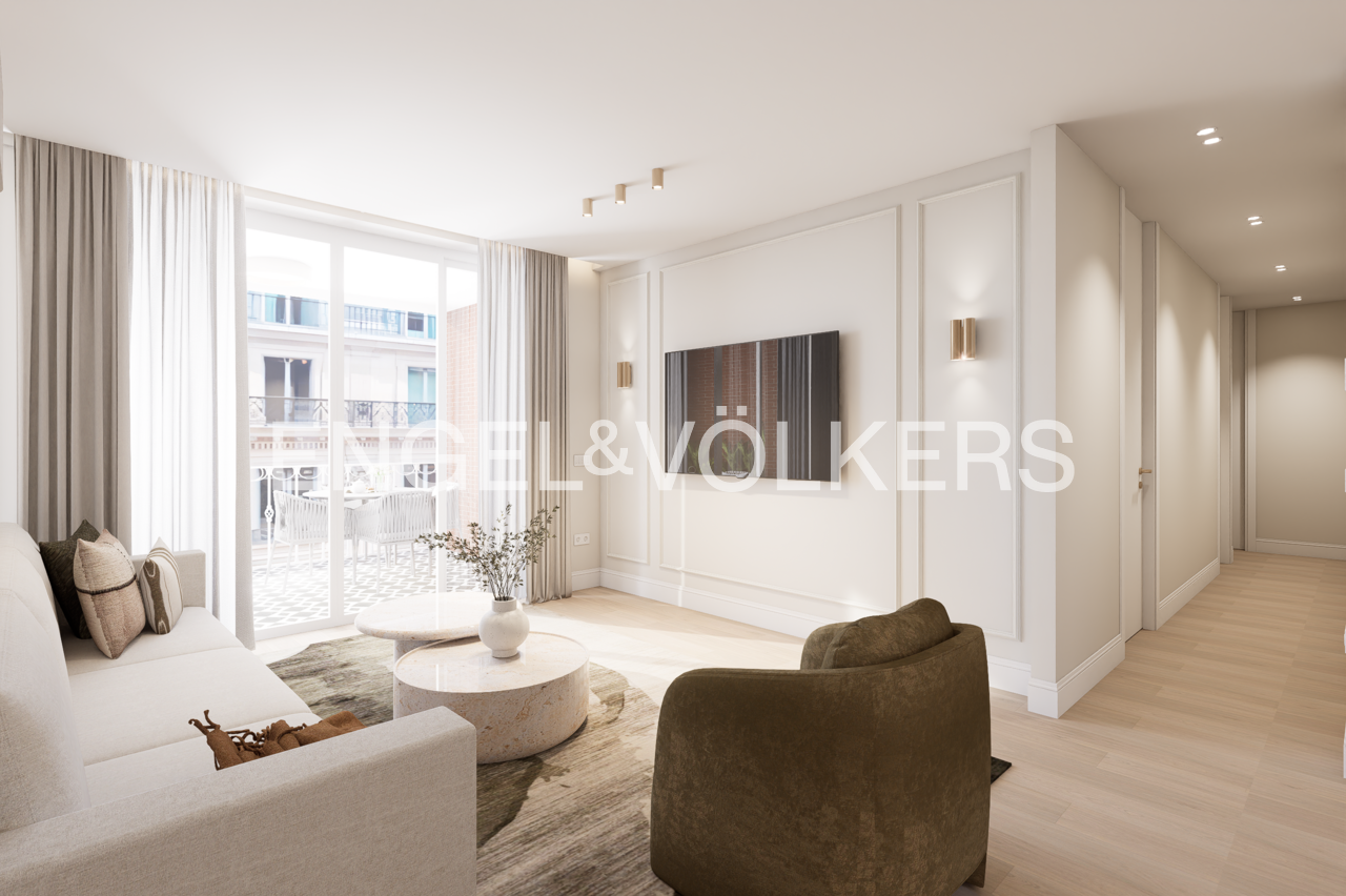 Sala d'estar de Apartament en venda en  Madrid Capital amb Aire condicionat, Calefacció i Terrassa