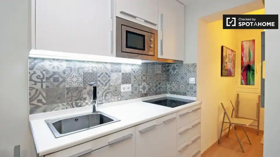 Cuina de Apartament per a compartir en Barcelona amb Aire condicionat, Calefacció i Terrassa