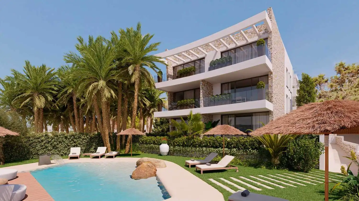 Vista exterior de Apartament en venda en Sant Antoni de Portmany amb Aire condicionat, Calefacció i Piscina