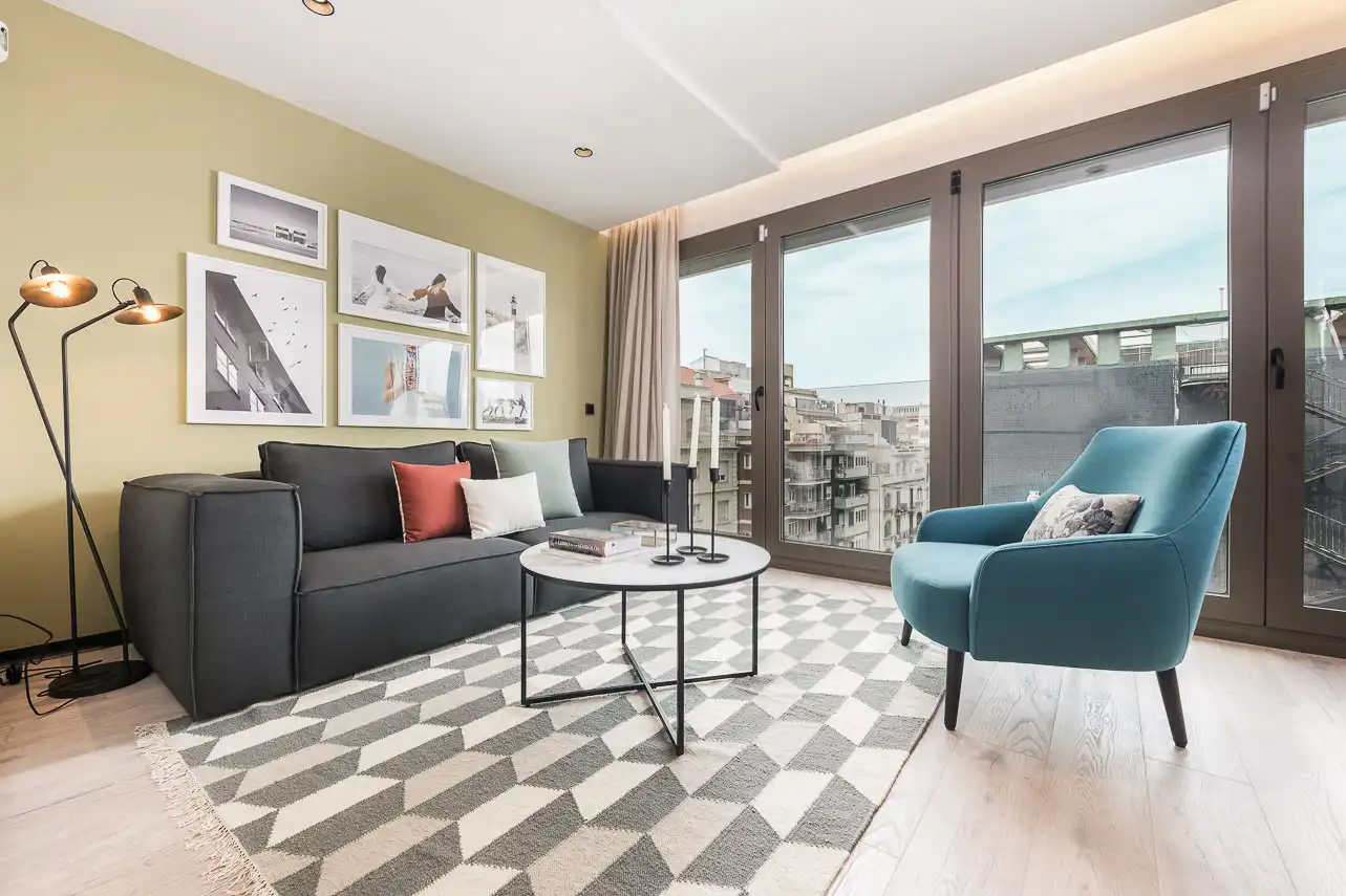 Sala de estar de Apartamento de alquiler en Barcelona con Aire acondicionado, Calefacción y Amueblado