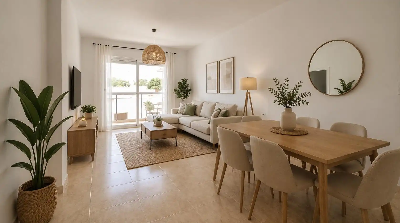 Sala de estar de Piso en venta en Roquetas de Mar con Jardín privado, Terraza y Piscina comunitaria