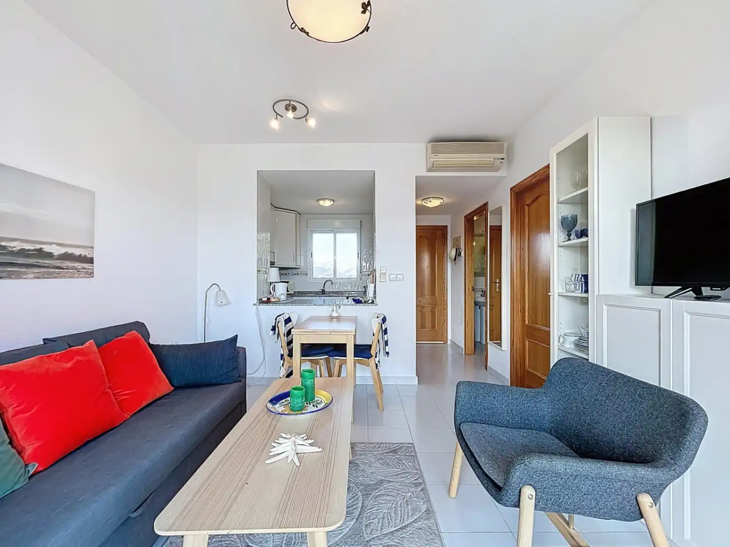 Wohnzimmer von Wohnung zur Miete in La Nucia mit Klimaanlage, Privatgarten und Schwimmbad