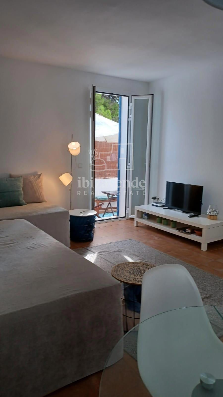 Sala d'estar de Àtic de lloguer en Formentera amb Aire condicionat, Jardí privat i Terrassa