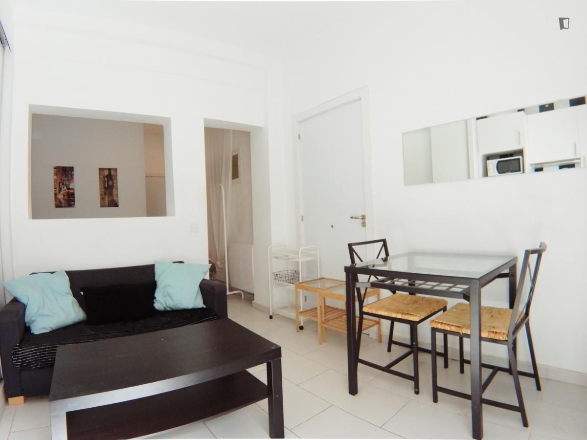 Sala d'estar de Estudi de lloguer en  Madrid Capital amb Moblat, Rentadora i Microones