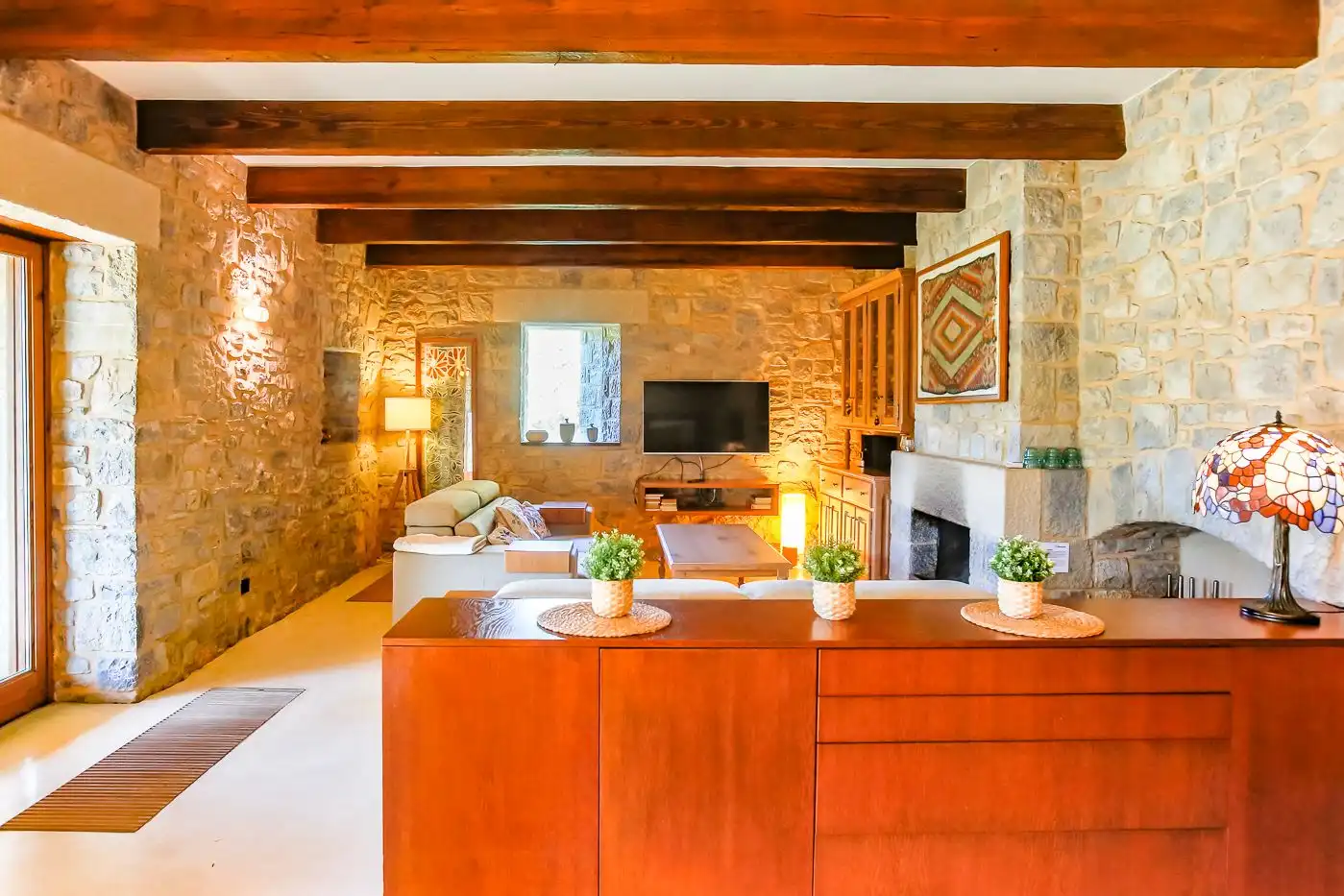 Living room of Country homes for sale in Montagut i Oix  with Private garden, Terrace and Swimming Pool