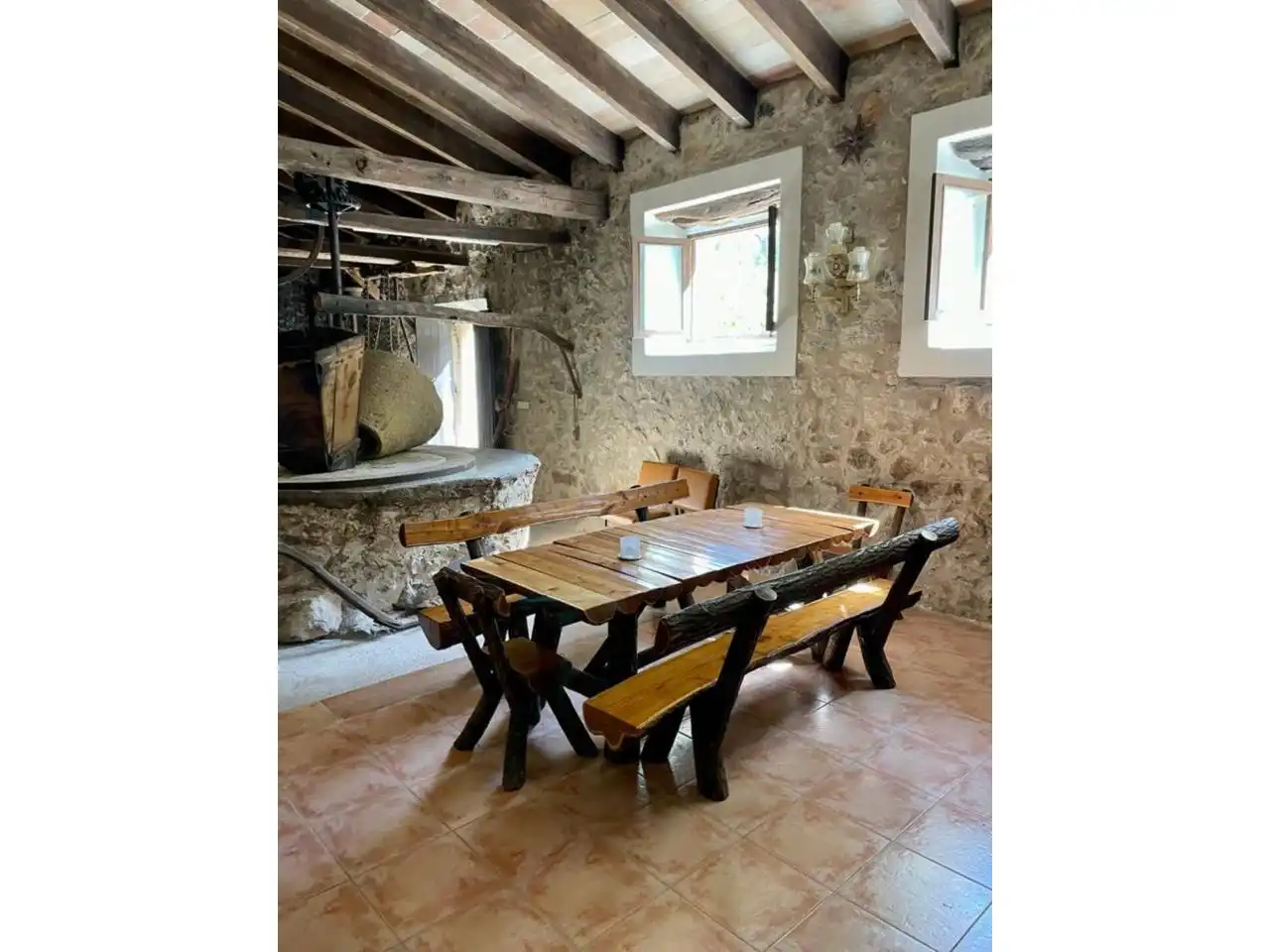 Esszimmer von Country house zur Miete in Pollença mit Klimaanlage, Heizung und Privatgarten