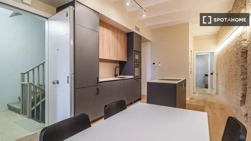 Cuina de Pis de lloguer en Barcelona amb Aire condicionat, Calefacció i Moblat