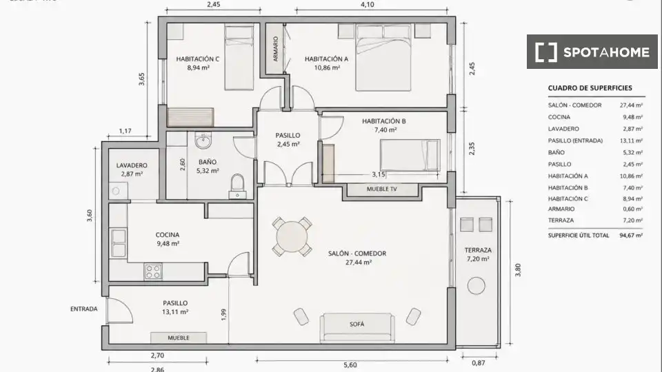 Flat for rent in Sevilla  with Air Conditioner, Heating and Furnished