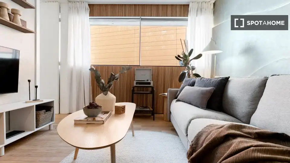 Sala d'estar de Apartament per a compartir en Madrid amb Aire condicionat, Terrassa i Moblat