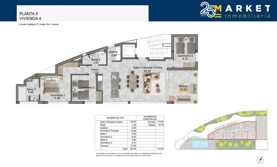 Schlafzimmer von Wohnung zum Verkauf in Santa Pola mit Klimaanlage, Terrasse und Schwimmbad