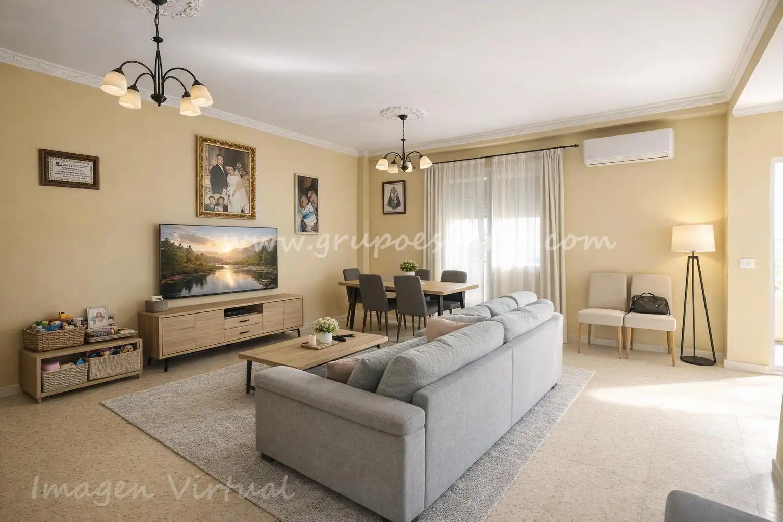 Sala de estar de Casa adosada en venta en Albaida del Aljarafe con Aire acondicionado y Trastero