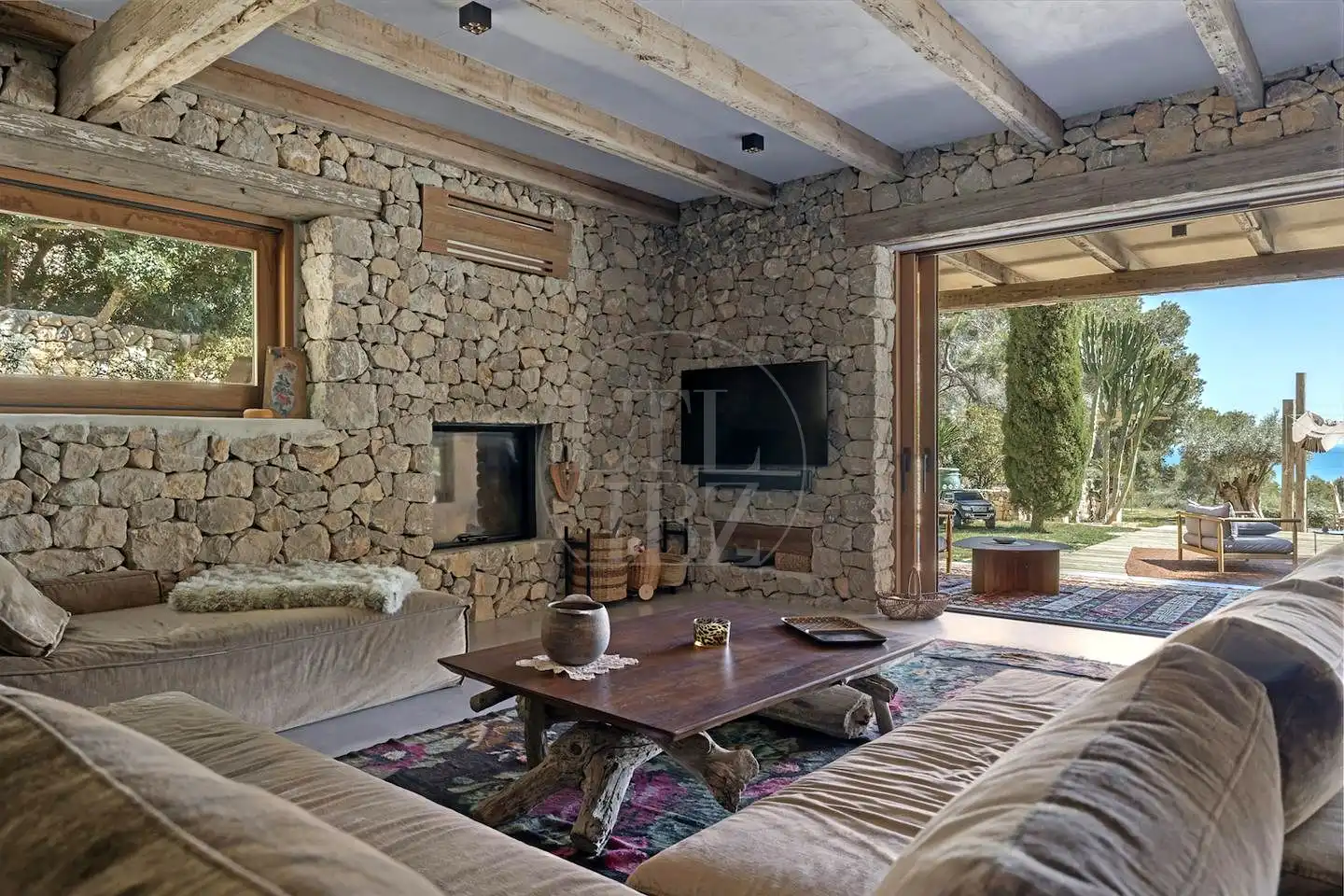 Wohnzimmer von Haus oder Chalet zur Miete in Sant Josep de sa Talaia mit Klimaanlage, Privatgarten und Schwimmbad
