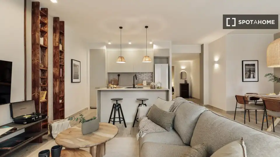 Sala d'estar de Apartament per a compartir en Barcelona amb Aire condicionat, Terrassa i Moblat