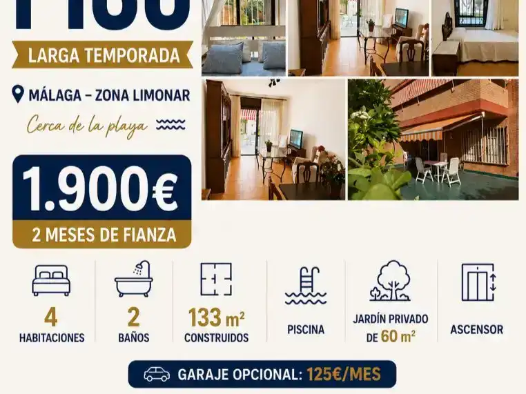 Wohnung zur Miete in Málaga mit Privatgarten und Schwimmbad