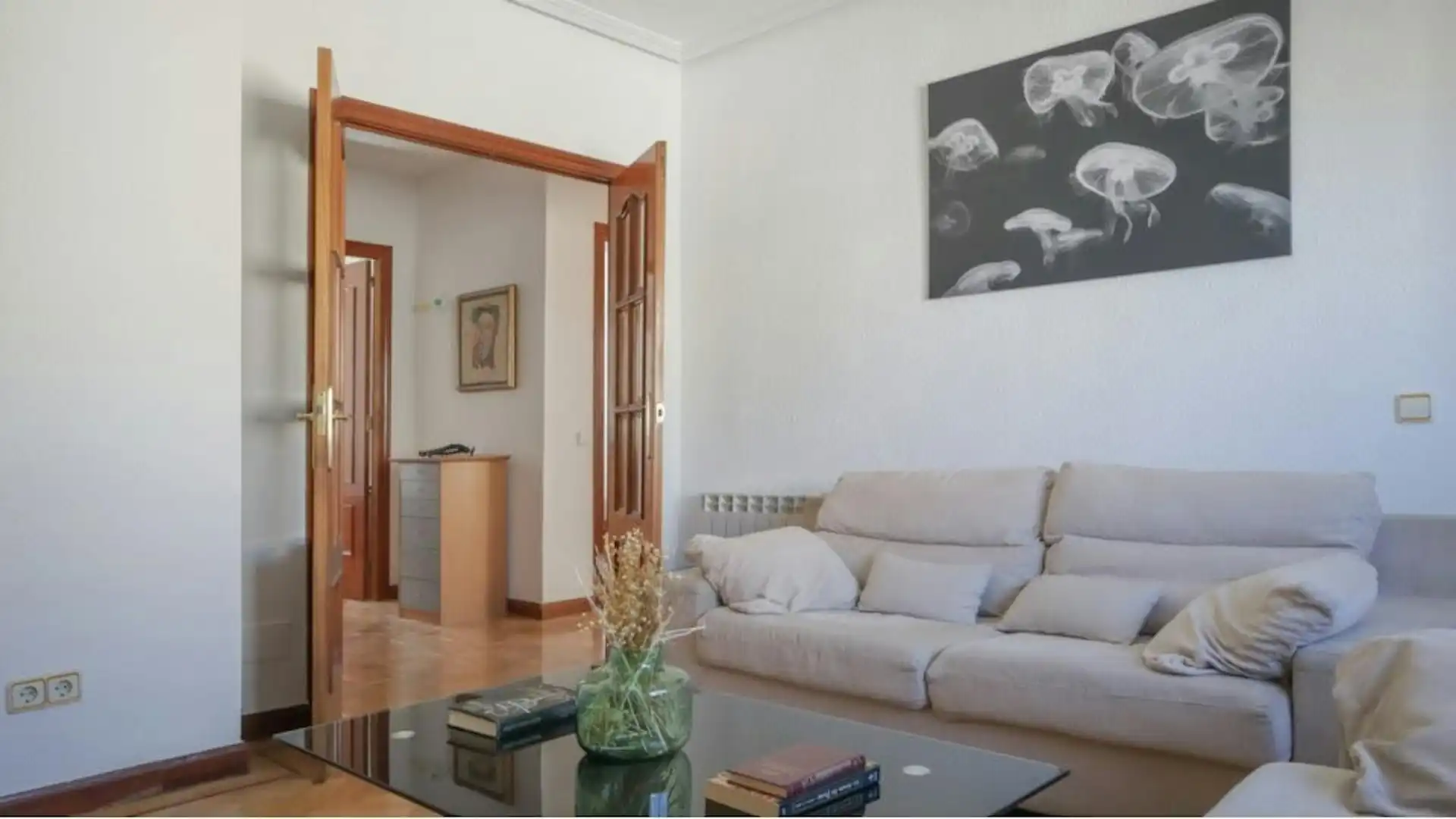 Sala de estar de Piso para compartir en Madrid con Calefacción y Amueblado
