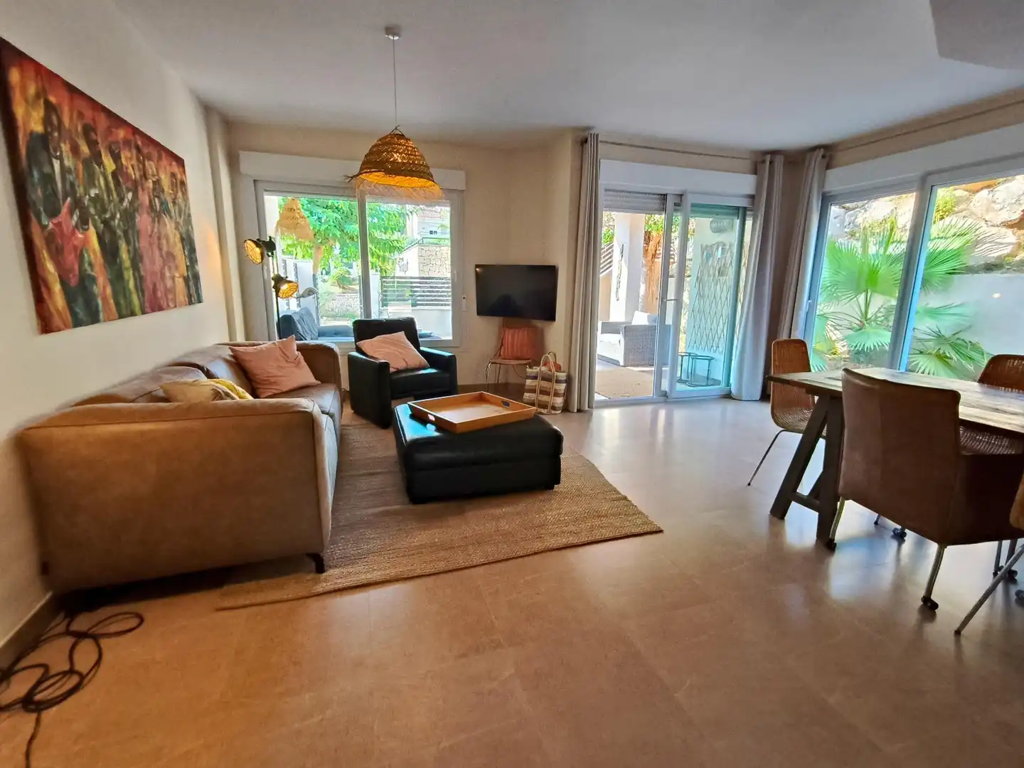 Sala d'estar de Casa adosada en venda en Moraira amb Aire condicionat, Calefacció i Jardí privat