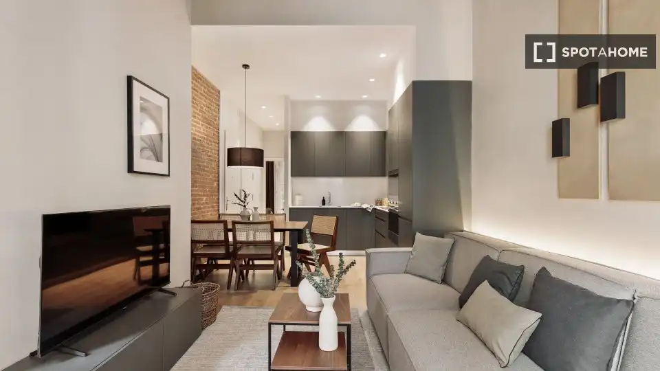 Sala de estar de Piso de alquiler en Barcelona con Aire acondicionado, Calefacción y Amueblado