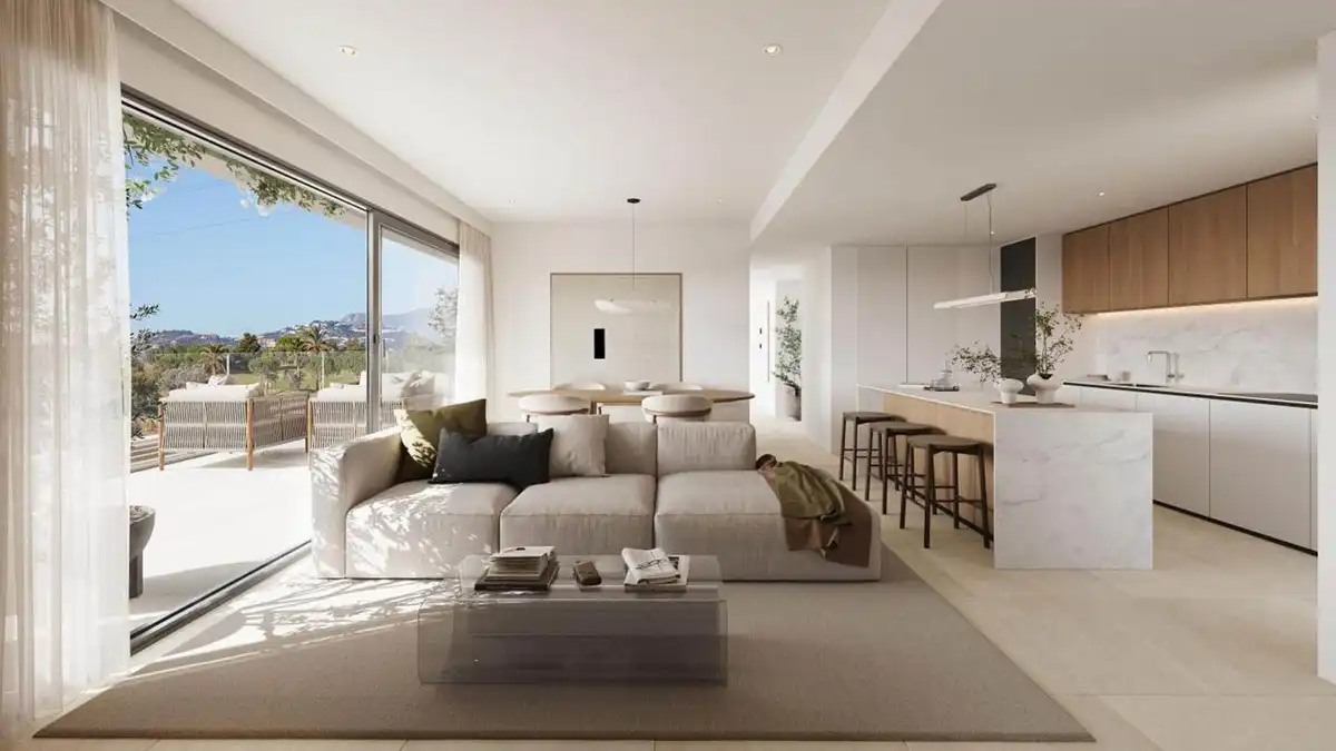 Sala de estar de Apartamento en venta en Mijas con Aire acondicionado, Terraza y Piscina comunitaria