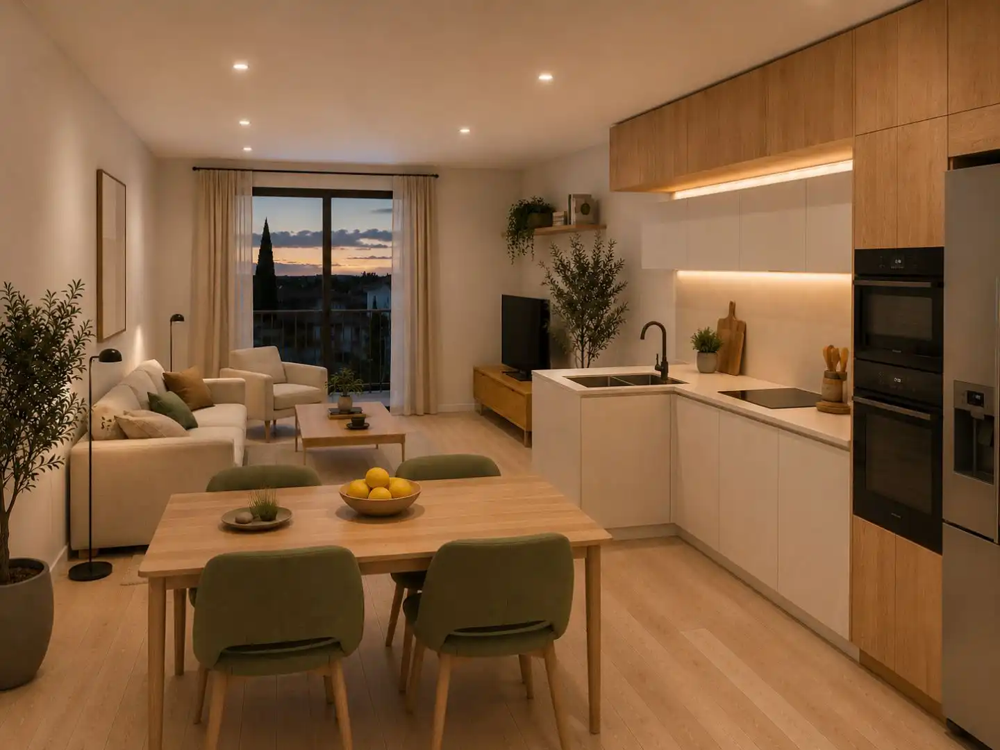 Wohnzimmer von Wohnungen zum Verkauf in Felanitx mit Klimaanlage, Privatgarten und Terrasse
